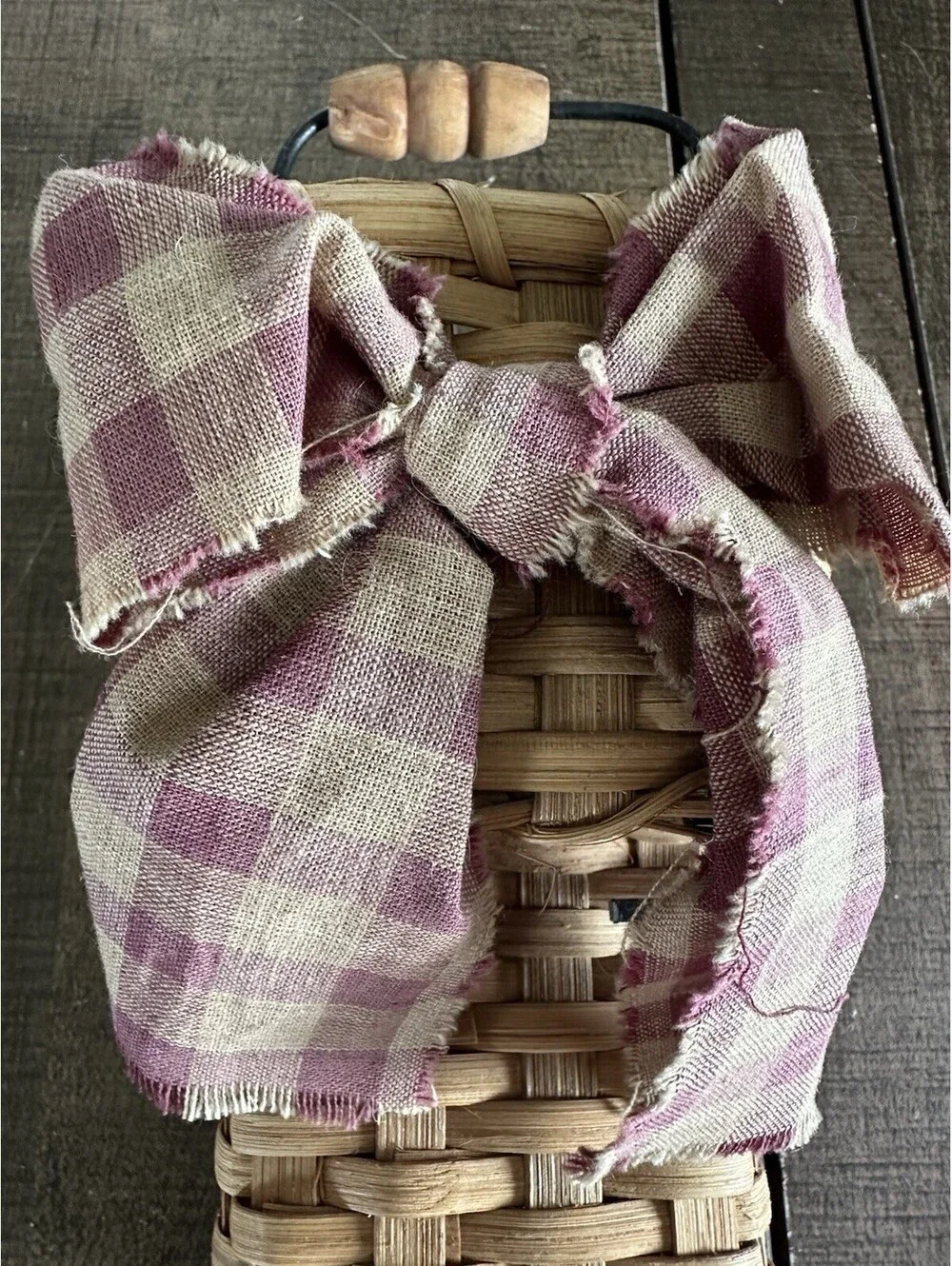 Vintage Woven Basket with Fabric Bow